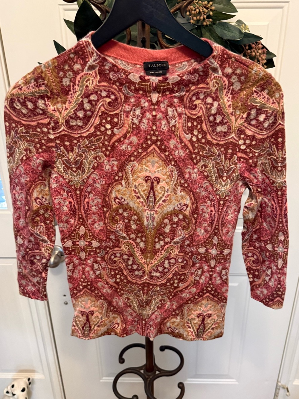 Talbots Pure Cashmere Beautiful Paisley & Floral Print Lightweight Sweater S